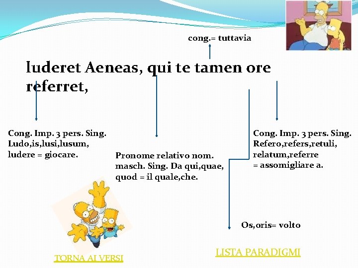 cong. = tuttavia luderet Aeneas, qui te tamen ore referret, Cong. Imp. 3 pers.