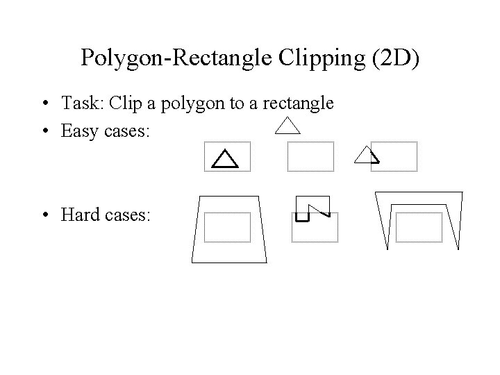 Polygon-Rectangle Clipping (2 D) • Task: Clip a polygon to a rectangle • Easy Polygon-Rectangle Clipping (2 D) • Task: Clip a polygon to a rectangle • Easy