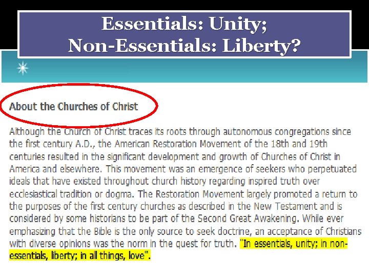 Essentials: Unity; Non-Essentials: Liberty? 