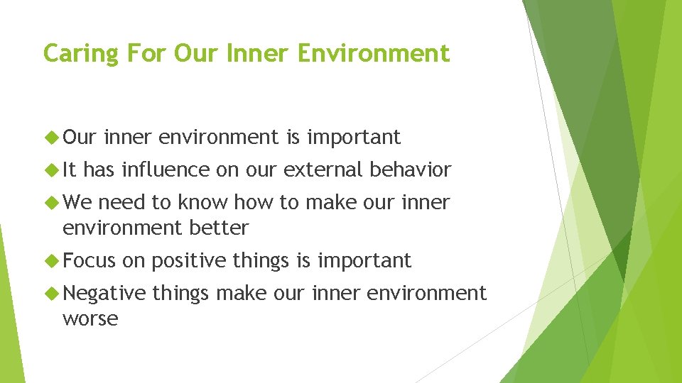 Caring For Our Inner Environment Our It inner environment is important has influence on
