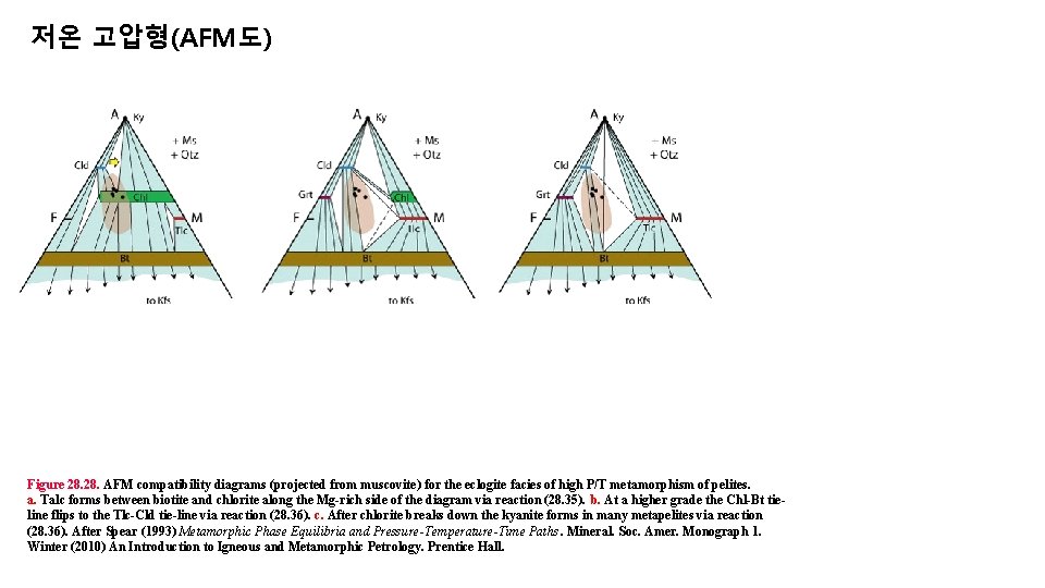 저온 고압형(AFM도) Figure 28. AFM compatibility diagrams (projected from muscovite) for the eclogite facies 저온 고압형(AFM도) Figure 28. AFM compatibility diagrams (projected from muscovite) for the eclogite facies
