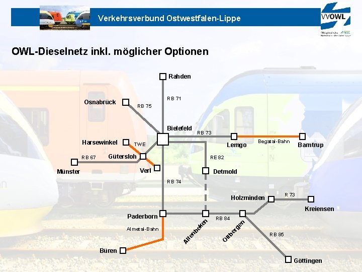 Verkehrsverbund Ostwestfalen-Lippe OWL-Dieselnetz inkl. möglicher Optionen Rahden RB 71 Osnabrück RB 75 Bielefeld Harsewinkel