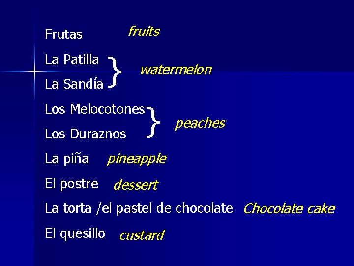 fruits Frutas } La Sandía La Patilla watermelon Los Melocotones Los Duraznos La piña