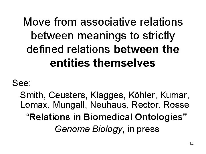 Move from associative relations between meanings to strictly defined relations between the entities themselves