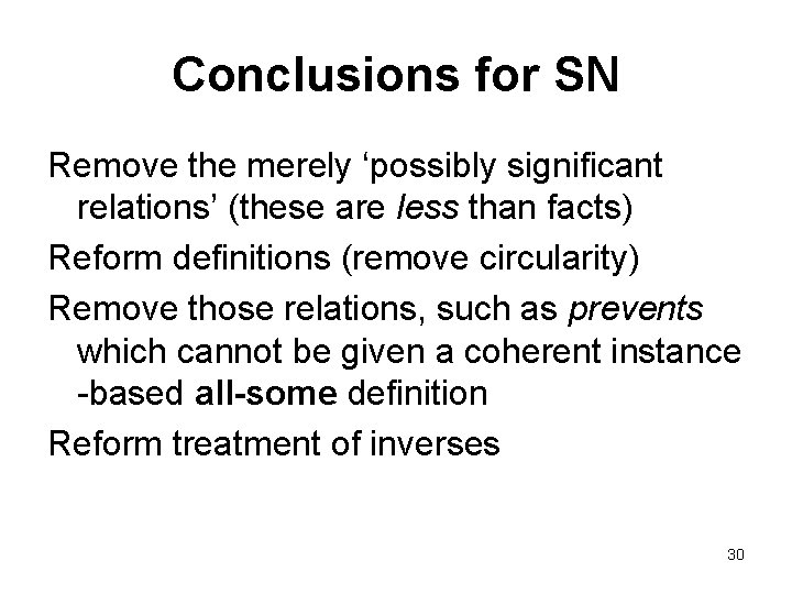 Conclusions for SN Remove the merely ‘possibly significant relations’ (these are less than facts)