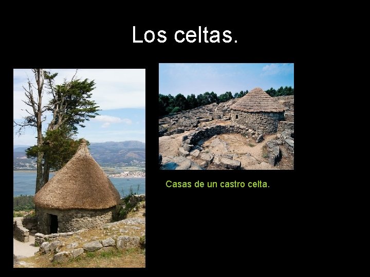 Los celtas. Casas de un castro celta. 