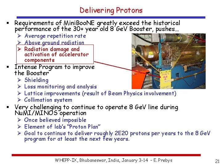 Delivering Protons § Requirements of Mini. Boo. NE greatly exceed the historical performance of