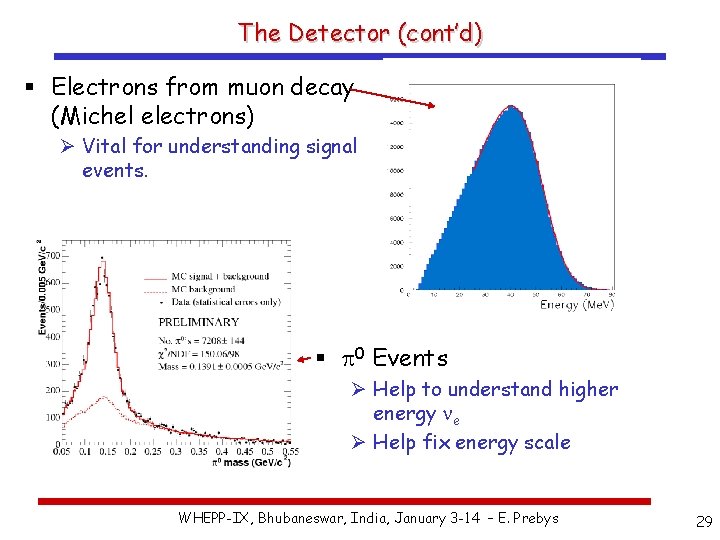 The Detector (cont’d) § Electrons from muon decay (Michel electrons) Ø Vital for understanding