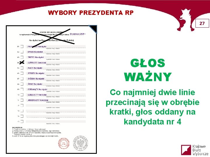 WYBORY PREZYDENTA RP 27 GŁOS WAŻNY Co najmniej dwie linie przecinają się w obrębie