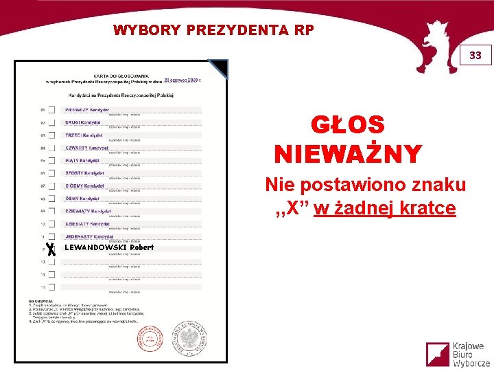 WYBORY PREZYDENTA RP 33 GŁOS NIEWAŻNY Nie postawiono znaku , , X” w żadnej