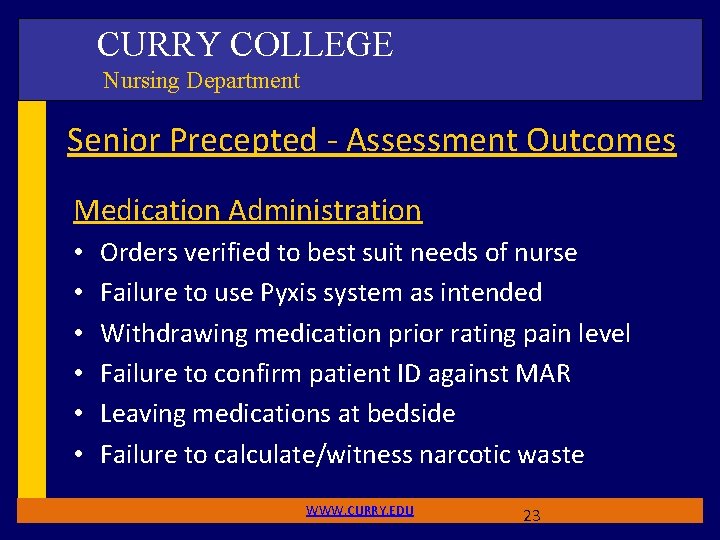 CURRY COLLEGE Nursing Department Senior Precepted - Assessment Outcomes Medication Administration • • •