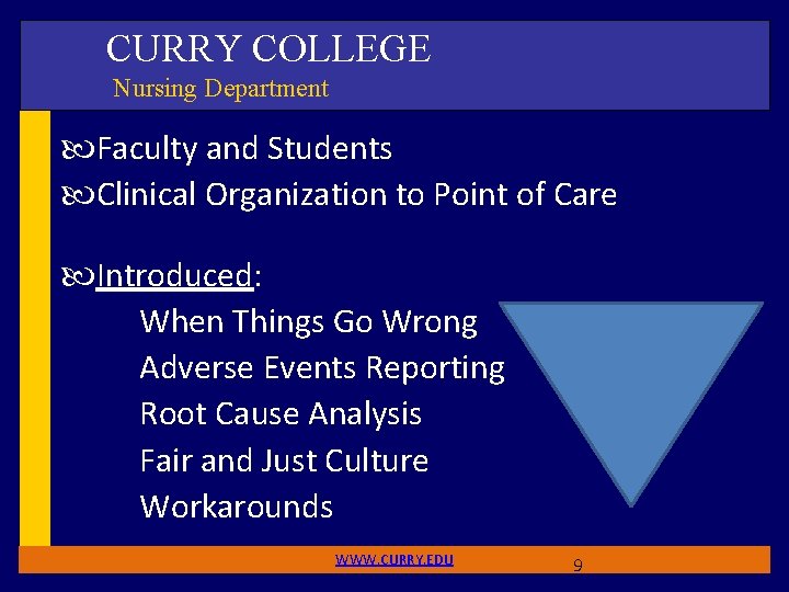 CURRY COLLEGE Nursing Department Faculty and Students Clinical Organization to Point of Care Introduced: