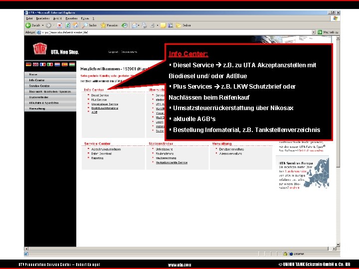 Info Center: § Diesel Service z. B. zu UTA Akzeptanzstellen mit Biodiesel und/ oder