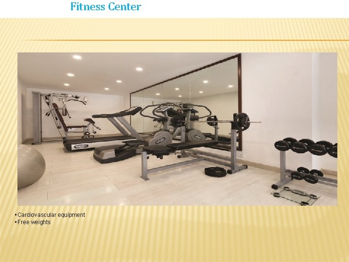 Fitness Center • Cardiovascular equipment • Free weights 