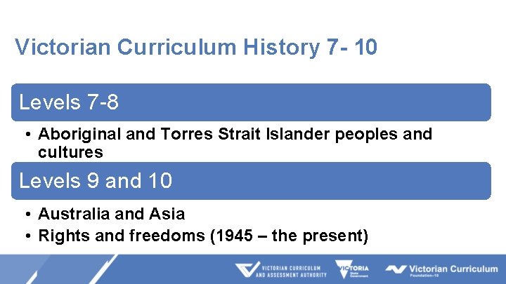 Victorian Curriculum History 7 - 10 Levels 7 -8 • Aboriginal and Torres Strait