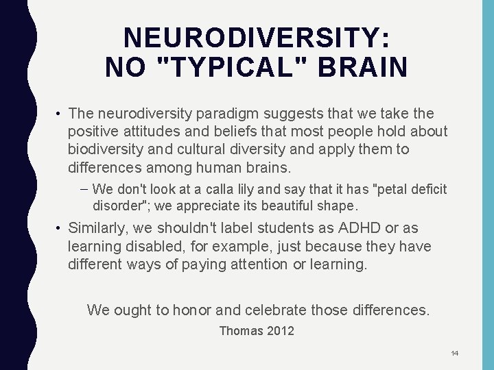 NEURODIVERSITY: NO "TYPICAL" BRAIN • The neurodiversity paradigm suggests that we take the positive