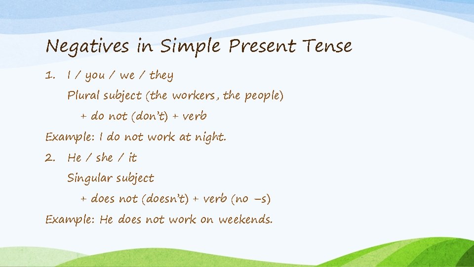 Negatives in Simple Present Tense 1. I / you / we / they Plural