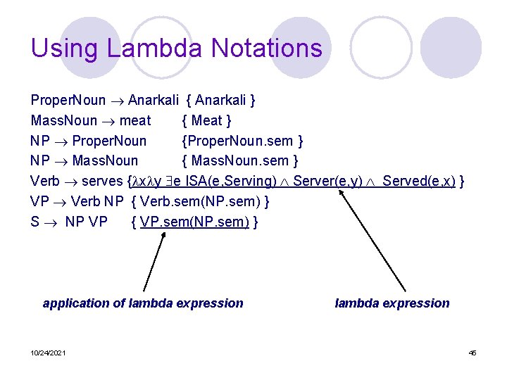 Using Lambda Notations Proper. Noun Anarkali { Anarkali } Mass. Noun meat { Meat