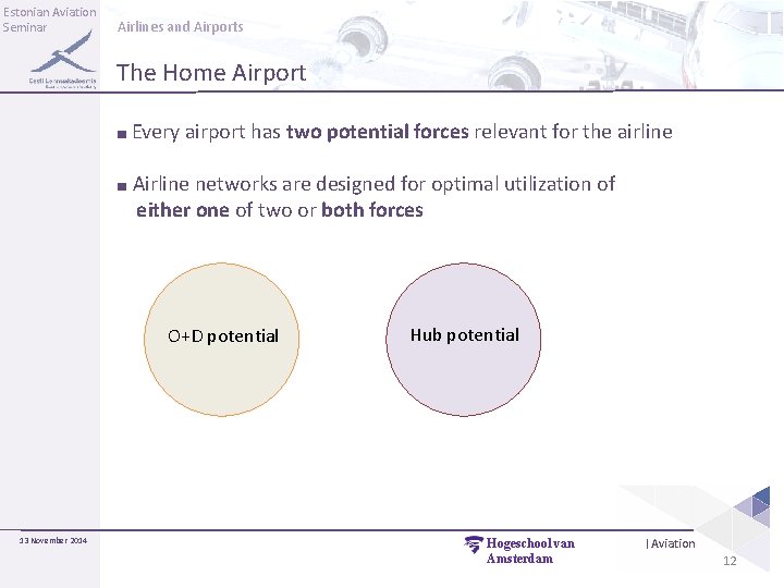 Estonian Aviation Seminar Airlines and Airports The Home Airport ■ Every airport has two