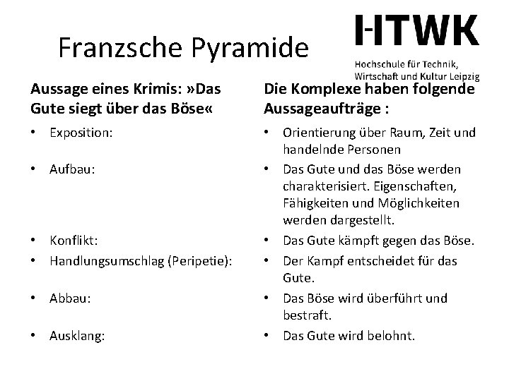 Franzsche Pyramide Aussage eines Krimis: » Das Gute siegt über das Böse « Die