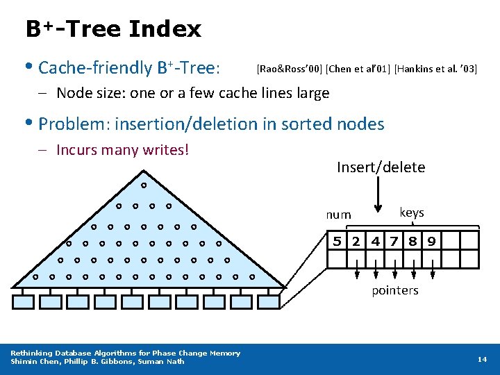 B+-Tree Index • Cache-friendly B+-Tree: [Rao&Ross’ 00] [Chen et al’ 01] [Hankins et al.