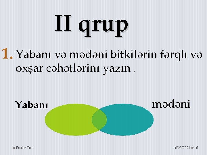 II qrup 1. Yabanı və mədəni bitkilərin fərqlı və oxşar cəhətlərinı yazın. Yabanı Footer