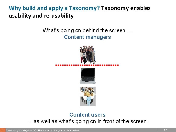 Why build and apply a Taxonomy? Taxonomy enables usability and re-usability What’s going on