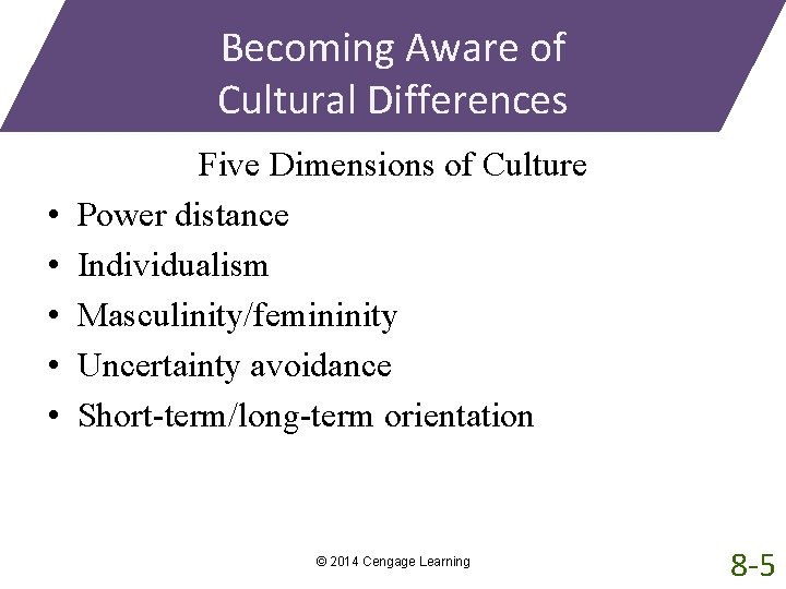 Becoming Aware of Cultural Differences • • • Five Dimensions of Culture Power distance