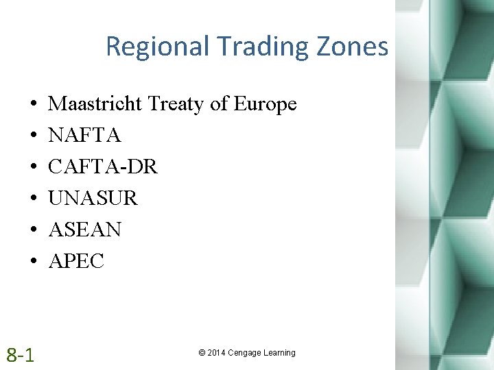 Regional Trading Zones • • • Maastricht Treaty of Europe NAFTA CAFTA-DR UNASUR ASEAN