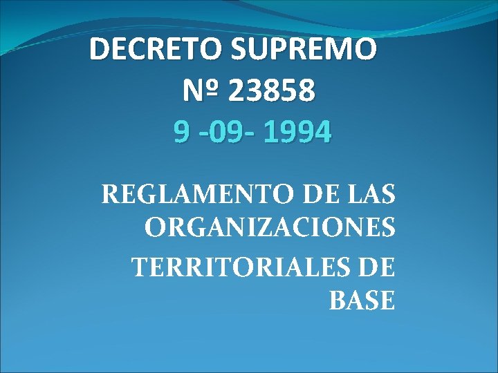 DECRETO SUPREMO Nº 23858 9 -09 - 1994 REGLAMENTO DE LAS ORGANIZACIONES TERRITORIALES DE
