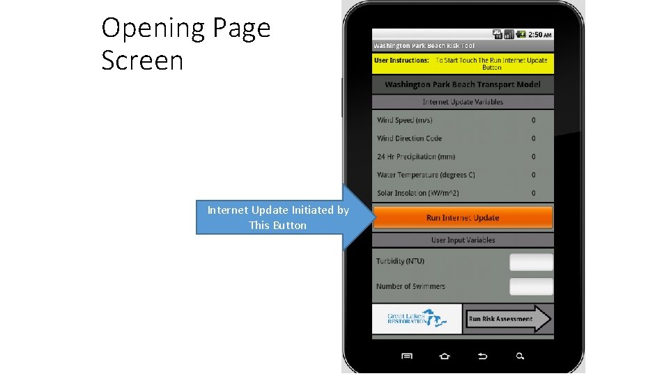 Opening Page Screen Internet Update Initiated by This Button 