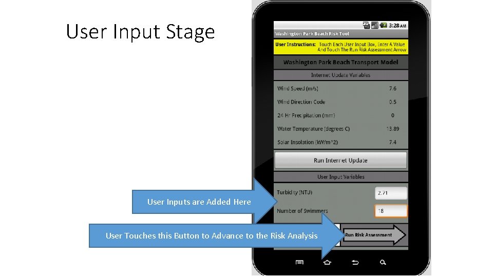 User Input Stage User Inputs are Added Here User Touches this Button to Advance
