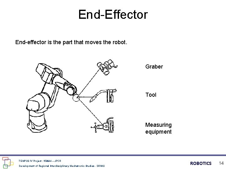End-Effector End-effector is the part that moves the robot. Graber Tool Measuring equipment TEMPUS