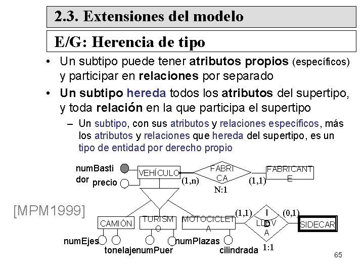 2. 3. Extensiones del modelo E/G: Herencia de tipo • Un subtipo puede tener