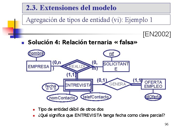 2. 3. Extensiones del modelo Agregación de tipos de entidad (vi): Ejemplo 1 [EN