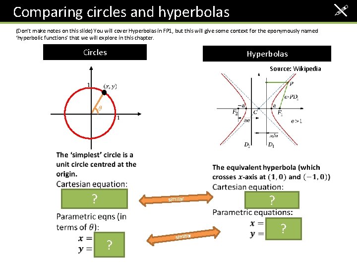 Comparing circles and hyperbolas ! (Don’t make notes on this slide) You will cover