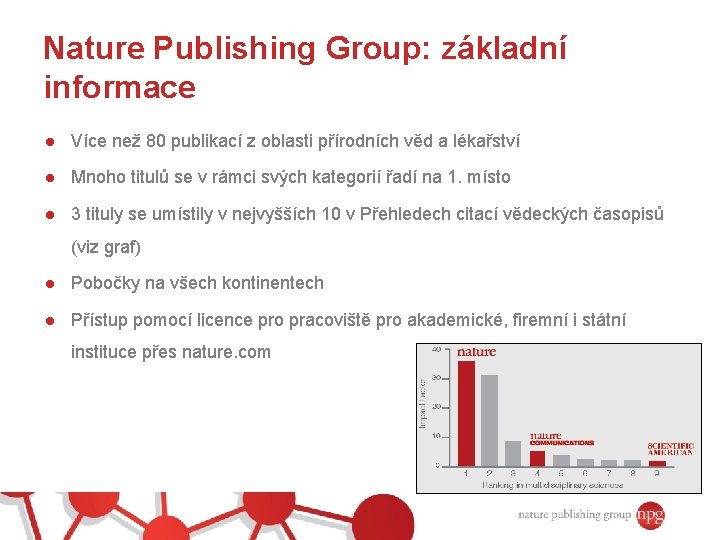 Nature Publishing Group: základní informace ● Více než 80 publikací z oblasti přírodních věd