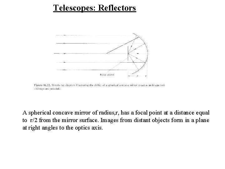 Telescopes: Reflectors A spherical concave mirror of radius, r, has a focal point at