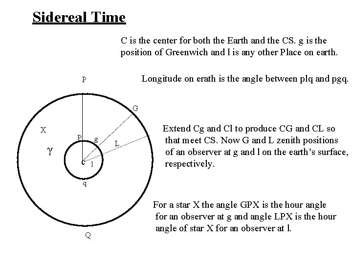 Sidereal Time C is the center for both the Earth and the CS. g