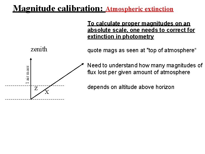 Magnitude calibration: Atmospheric extinction To calculate proper magnitudes on an absolute scale, one needs