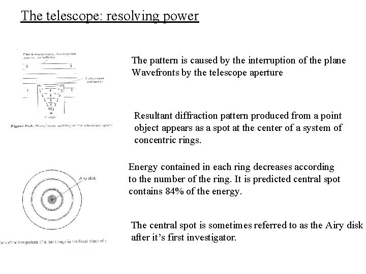 The telescope: resolving power The pattern is caused by the interruption of the plane