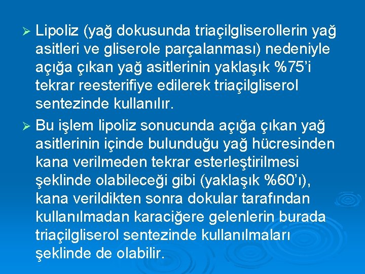 Lipoliz (yağ dokusunda triaçilgliserollerin yağ asitleri ve gliserole parçalanması) nedeniyle açığa çıkan yağ asitlerinin