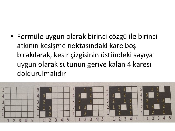  • Formüle uygun olarak birinci çözgü ile birinci atkının kesişme noktasındaki kare boş