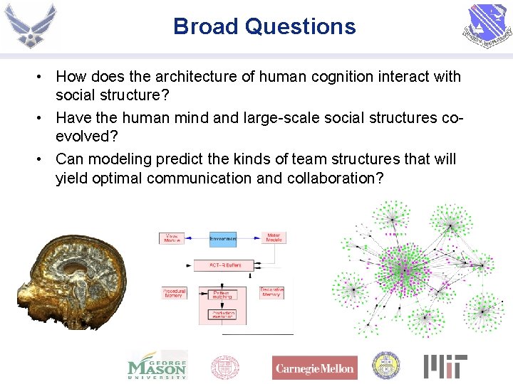 Broad Questions • How does the architecture of human cognition interact with social structure?