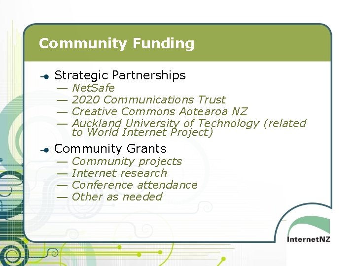 Community Funding Strategic Partnerships — — Net. Safe 2020 Communications Trust Creative Commons Aotearoa