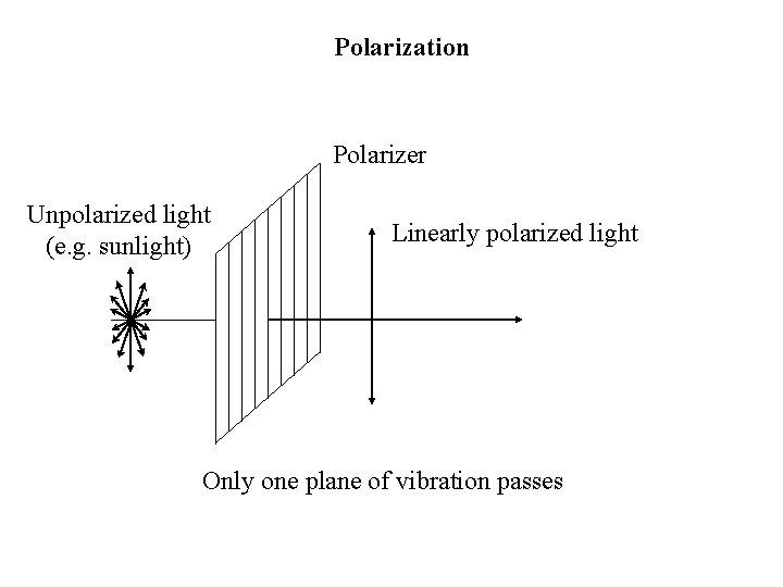Polarization Polarizer Unpolarized light (e. g. sunlight) Linearly polarized light Only one plane of