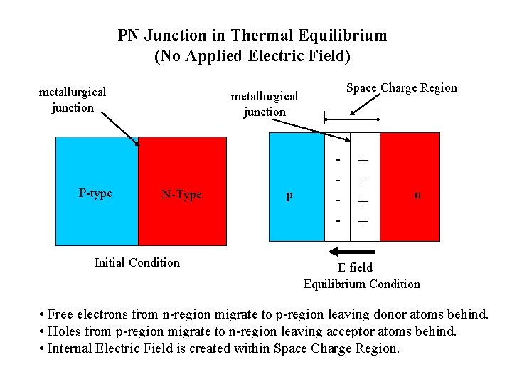 PN Junction in Thermal Equilibrium (No Applied Electric Field) metallurgical junction P-type Space Charge