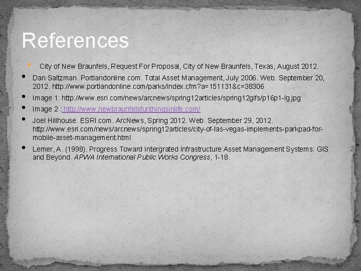 References • • • City of New Braunfels, Request For Proposal, City of New