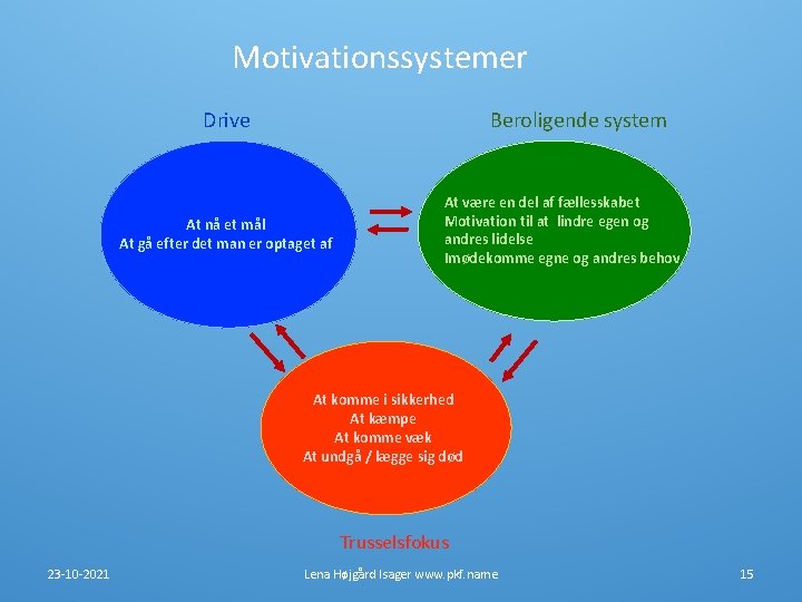 Motivationssystemer Drive Beroligende system At nå et mål At gå efter det man er