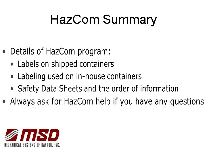 Haz. Com Summary 
